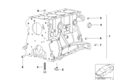 Блок-картер двигателя для BMW E46 316i 1.6 M43 (схема запасных частей)