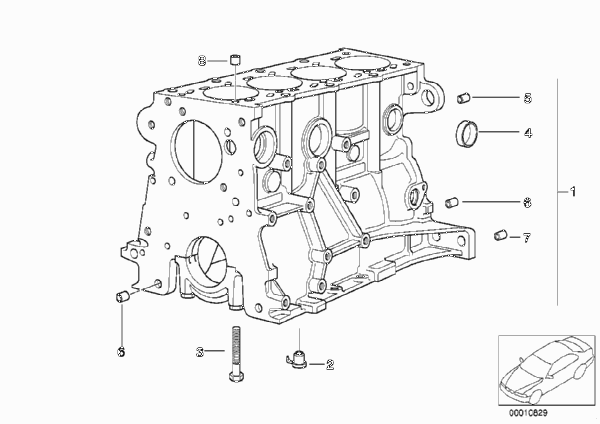 Блок-картер двигателя для BMW E46 318i M43 (схема запчастей)