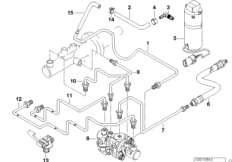 Трубопровод глав.тормозн.цилиндра с DSC для BMW E38 750i M73 (схема запасных частей)