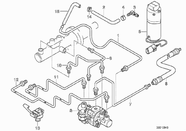 Трубопровод глав.тормозн.цилиндра с DSC для BMW E38 750i M73 (схема запчастей)