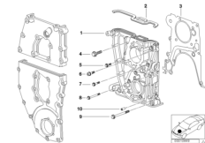 Корпус блока ГРМ для BMW E46 316i 1.6 M43 (схема запасных частей)