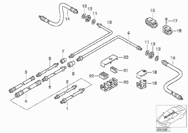 Трубопровод тормозного привода Зд с DSC для BMW E38 L7 M73 (схема запчастей)