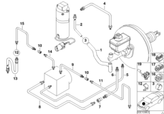 Трубопровод тормозного привода Пд с DSC для BMW E38 740i M62 (схема запасных частей)