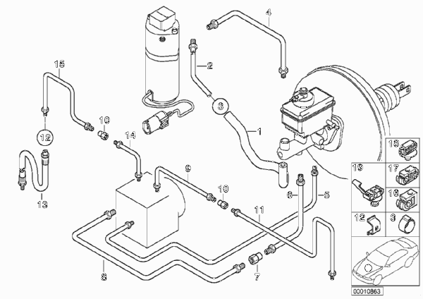 Трубопровод тормозного привода Пд с DSC для BMW E38 740i M62 (схема запчастей)