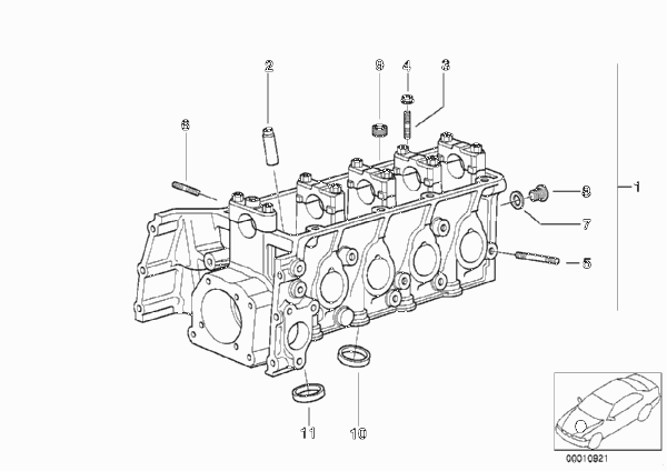 головка блока цилиндров для BMW E46 316i 1.9 M43 (схема запчастей)