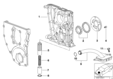 Смазочная система/маслян.насос с прив. для BMW E36 316i 1.9 M43 (схема запасных частей)
