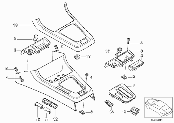 отделение для мелких вещей для BMW E36 316i 1.6 M43 (схема запчастей)