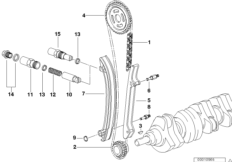 Приводная цепь механ.газораспред. Нж для BMW E34 525i M50 (схема запасных частей)