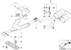 Система выпуска ОГ Зд для BMW E39 520i M54 (схема запасных частей)