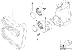 Ременный привод водяной помпы/генератора для BMW E46 316Ci M43 (схема запасных частей)