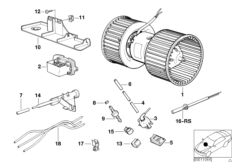 Электрические детали отопителя для BMW E34 525td M51 (схема запасных частей)