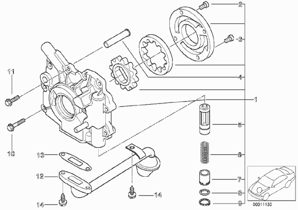 Смазочная система/масляный насос для BMW E39 520d M47 (схема запчастей)
