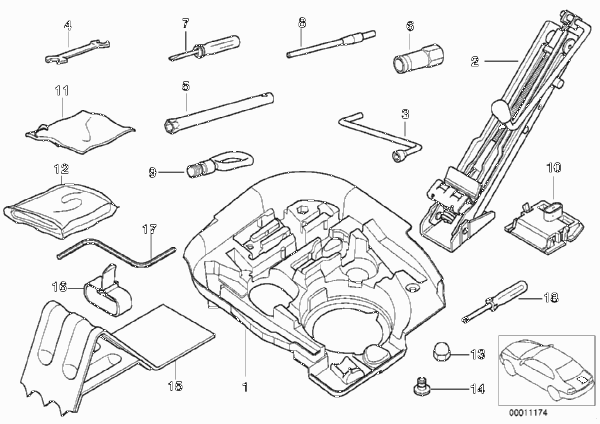 Бортовой инструмент/ домкрат для BMW Z3 Z3 1.8 M43 (схема запчастей)
