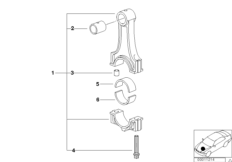 Шатун кривошипно-шатунного механизма для BMW E34 525tds M51 (схема запасных частей)