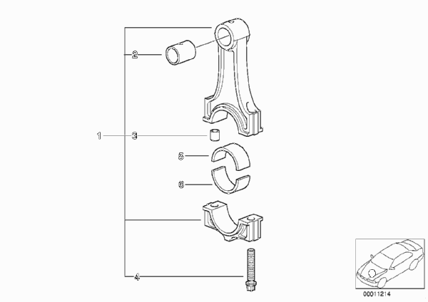 Шатун кривошипно-шатунного механизма для BMW E39 525td M51 (схема запчастей)