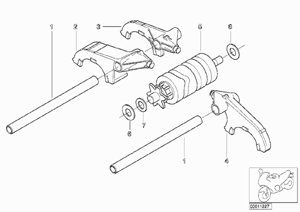 Детали механизма ПП 6-ступенчатой КПП для BMW 89V3 K 1200 LT 99 (0545,0555) 0 (схема запчастей)