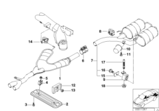 Система выпуска ОГ Зд для BMW E39 528i M52 (схема запасных частей)