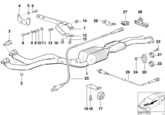 Катализатор/передний доп.глушитель для BMW E36 325i M50 (схема запасных частей)
