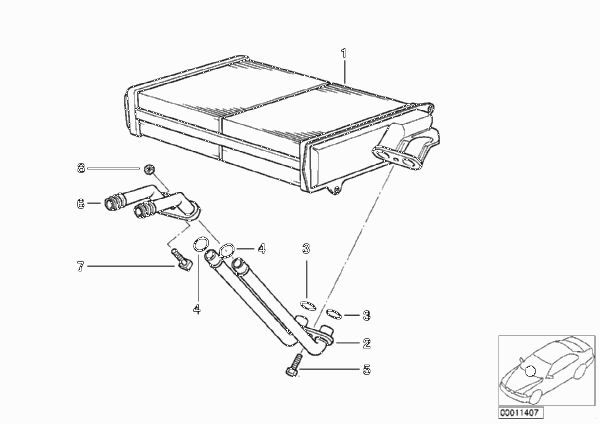 Нагревательный элемент кондиционера для BMW E36 316g M43 (схема запчастей)