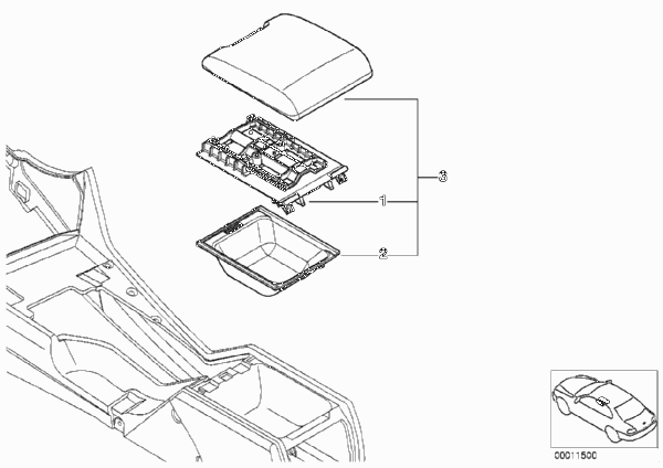 Индивидуальный средний подлокотник для BMW E39 520i M52 (схема запчастей)