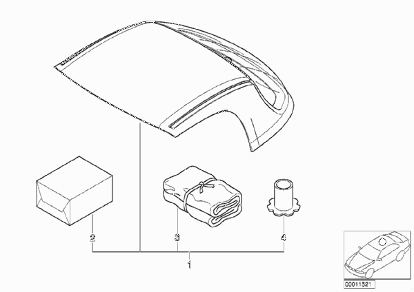 Дооснащение жесткой цельносъемной крышей для BMW Z3 Z3 2.0 M52 (схема запчастей)