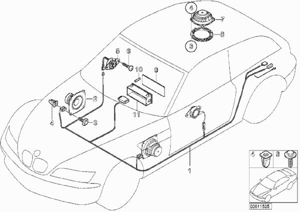 Детали стереосистемы для BMW Z3 Z3 3.0i M54 (схема запчастей)
