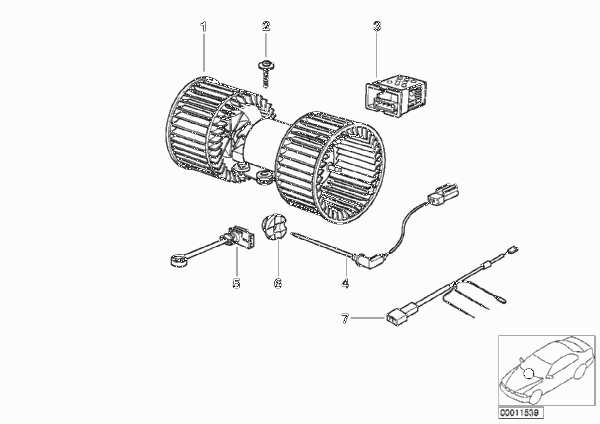 Электрические детали авт.сист.кондицион. для BMW E38 728i M52 (схема запчастей)