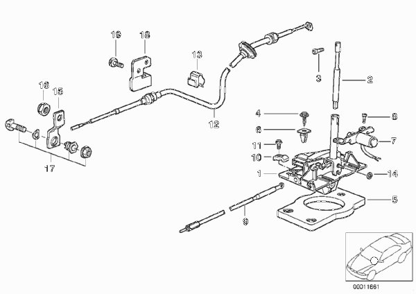 Механизм ПП с Interlock АКПП для BMW Z3 Z3 1.9 M44 (схема запчастей)