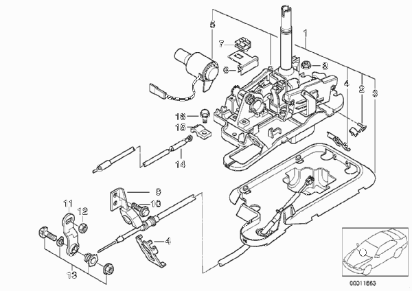 Механизм ПП стептроник АКПП для BMW E38 750iL M73N (схема запчастей)