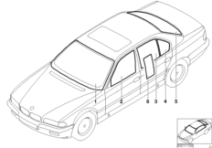 Остекление для BMW E38 740i M60 (схема запасных частей)