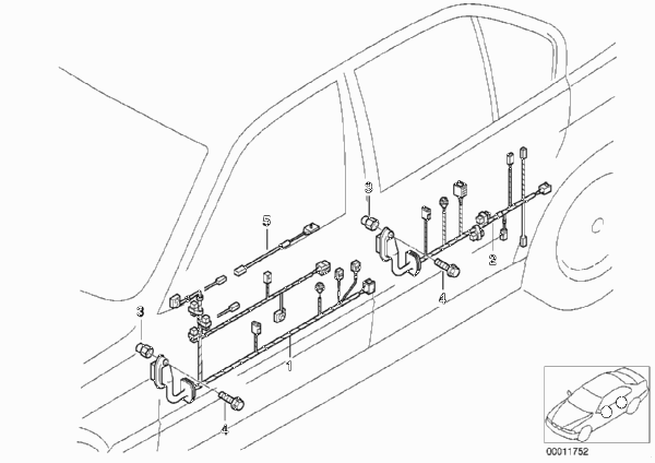 Жгуты проводов двери для BMW E39 525d M57 (схема запчастей)
