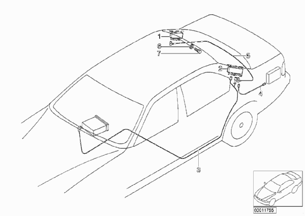 Детали разнесенной антенны для BMW E38 L7 M73 (схема запчастей)