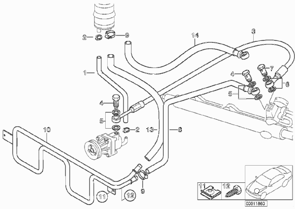 Маслопроводы гидроусилителя рул.управл. для BMW E36 323ti M52 (схема запчастей)