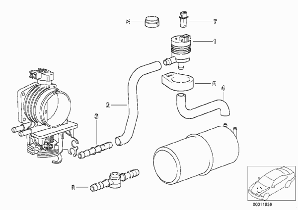 Клапан вентиляции топливного бака для BMW E38 728i M52 (схема запчастей)