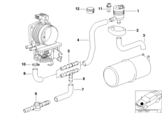 Клапан вентиляции топливного бака для BMW E39 528i M52 (схема запасных частей)