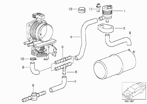 Клапан вентиляции топливного бака для BMW E39 520i M52 (схема запчастей)
