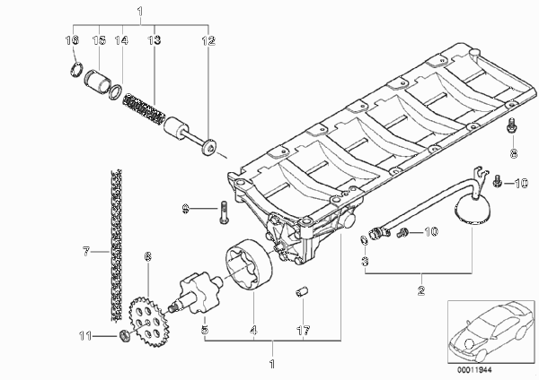 Смазочная система/маслян.насос с прив. для BMW Z3 Z3 2.0 M52 (схема запчастей)