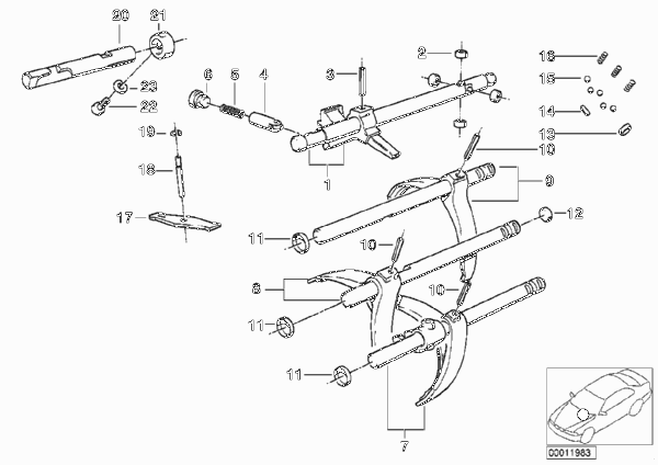 Getrag 240 Внутрен.детали механизма ПП для BMW E30 316i M40 (схема запчастей)