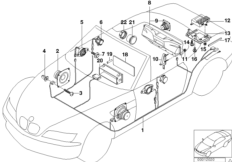 Детали системы HiFi для BMW Z3 Z3 1.9 M43 (схема запасных частей)