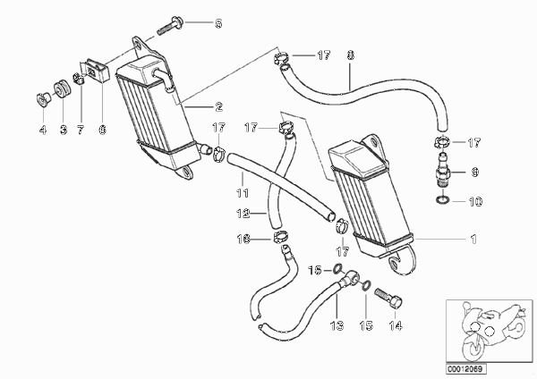 Масляный радиатор/трубопровод масл.рад. для BMW 59C3 R 1200 C Indep. 03 (0362,0391) 0 (схема запчастей)