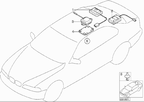 Магнитный зонд/антенна GPS для BMW E38 735i M62 (схема запчастей)