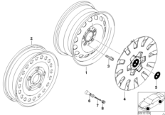 Колесный диск легкосплавный, дизайн 12 для BMW E46 316ti N45 (схема запасных частей)