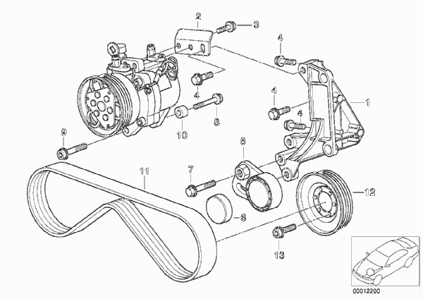 Доп.элем.компресс.кондиц./ремен.привод для BMW E36 318tds M41 (схема запчастей)