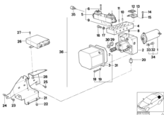 Гидроагрегат скл.верха с э/гидр.приводом для BMW E30 320i M20 (схема запасных частей)