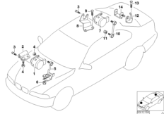 Датчик регулировки угла наклона фар для BMW E46 328i M52 (схема запасных частей)