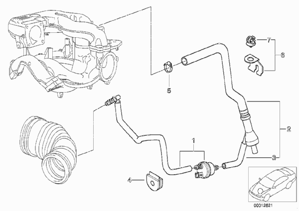 Двигатель с вакуумной сист.управления для BMW E46 316i 1.9 M43 (схема запчастей)