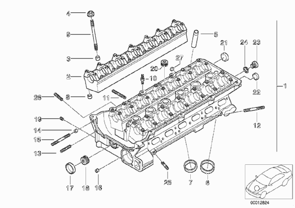 головка блока цилиндров для BMW E46 325Ci M54 (схема запчастей)