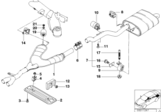 Система выпуска ОГ Зд для BMW E39 523i M52 (схема запасных частей)