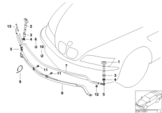 Детали системы омывателей фар для BMW Z3 Z3 3.0i M54 (схема запасных частей)