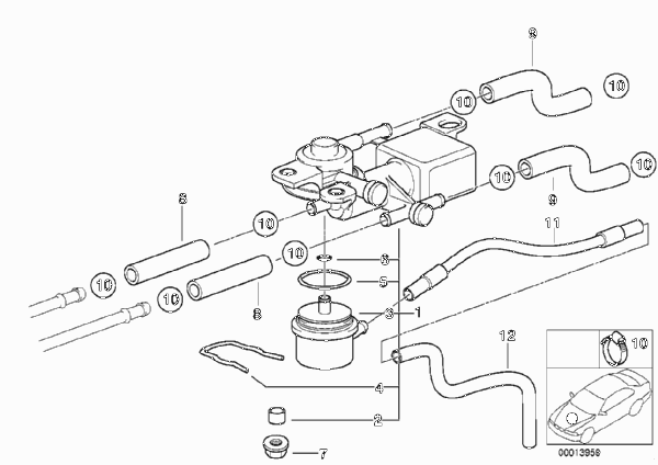 2-позиц. 3-лин. клапан/топливные шланги для BMW E38 750iLP M73N (схема запчастей)